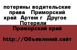 потеряны водительские права - Приморский край, Артем г. Другое » Потеряли   . Приморский край